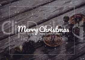 merry Christmas and happy new year text on Christmas background with snow