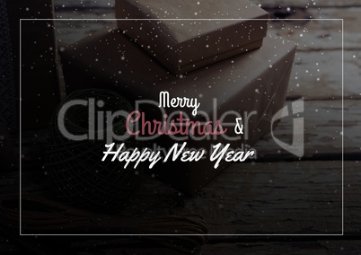 merry Christmas and happy new year text on Christmas background with snow