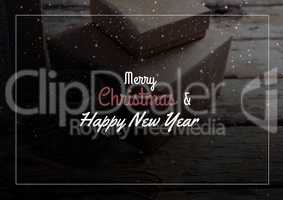 merry Christmas and happy new year text on Christmas background with snow