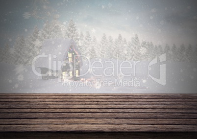 Wooden floor with Christmas theme background