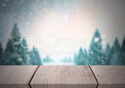 Wooden floor with Winter theme background