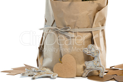 Christmas tree and decoration against white background