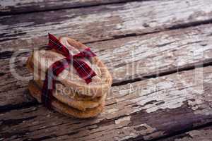 Stack of sweet food tied with ribbon