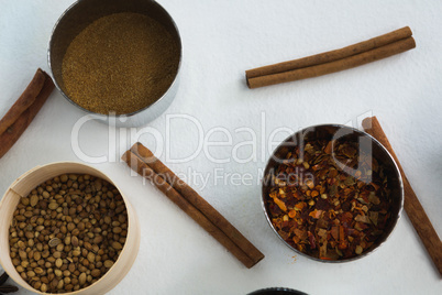 Various type spices on bowl