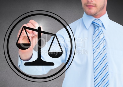 businessman drawing justice icon