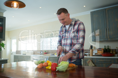 Man chopping vegetables in kitchen