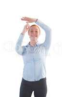 Businesswoman showing time out hand sign