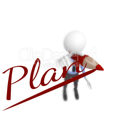 Businessman with a red pencil and the word Plan
