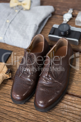 Various equipment on wooden floor