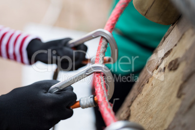 Carabiner attached to the ropes