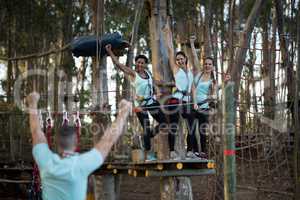 Friends having fun in park