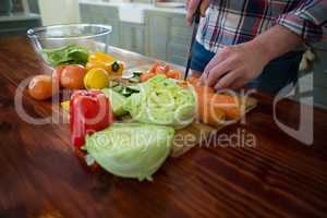 Man chopping vegetables in kitchen