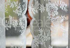 decorated curtains with white floral texture
