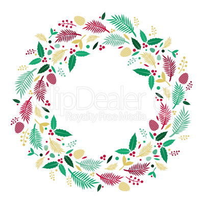Christmas flat natural elements round frame