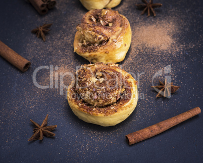 a round bun with cinnamon and nuts