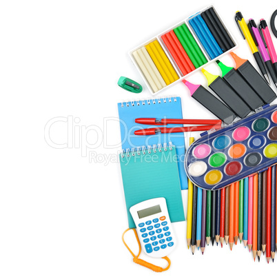 Collection of school supplies, isolated on pure white background