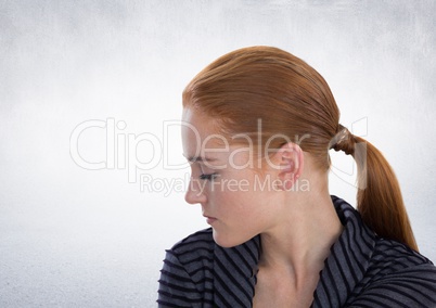Woman's face side profile with white background