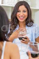 Beautiful Hispanic Latina Woman Drinking Wine With A Friend