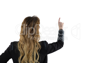 Businesswoman pretending use an invisible screen