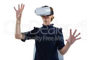 Female executive using virtual reality headset