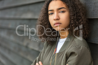 Sad Mixed Race African American Teenager Woman Green Bomber Jack