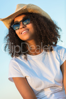 Mixed Race African American Woman Sunglasses Cowboy Hat Sunset