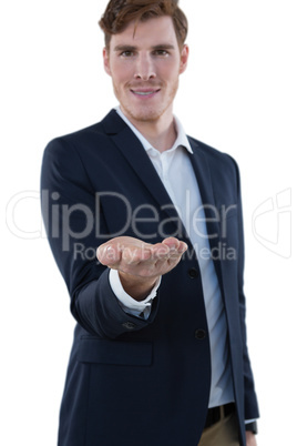 Businessman pretending to hold an invisible object