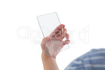 Female executive using glass digital tablet 4k