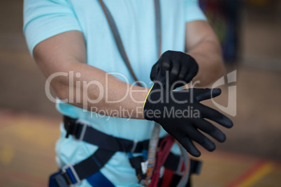 Man wearing gloves