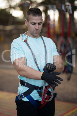 Man wearing gloves