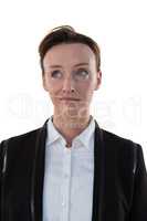 Businesswoman standing against white background