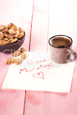 Bowl of nuts and a good morning text