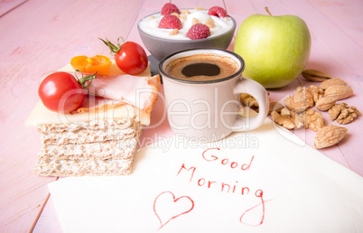 Healthy food and good morning message