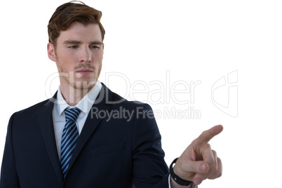 Businessman pretending to use an invisible screen