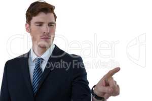 Businessman pretending to use an invisible screen