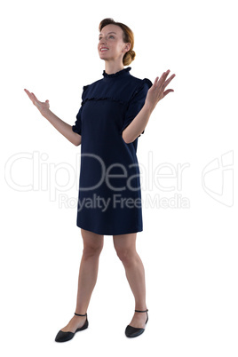 Female executive gesturing against white background Female executive gesturing against white background