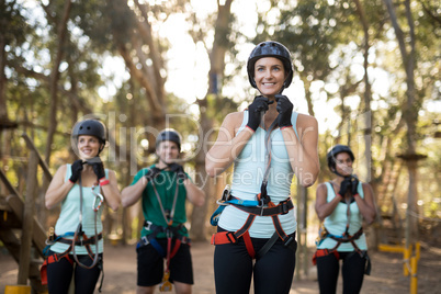 Trainee wearing protective helmet