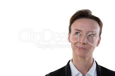 Businesswoman standing against white background