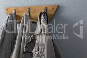 Denim jacket hanging on hook