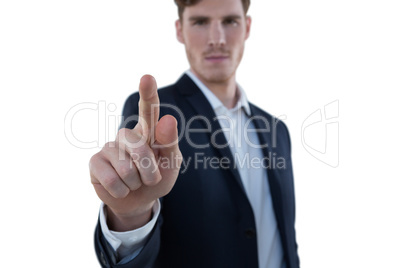 Businessman pretending to use an invisible screen