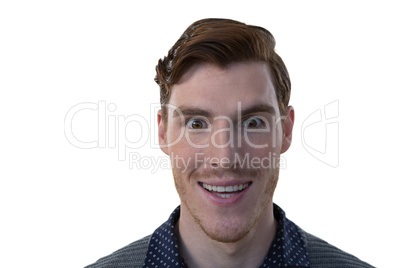 Male executive standing against white background