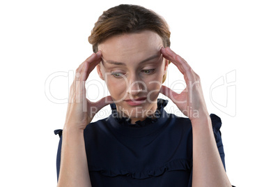 Female executive standing against white background