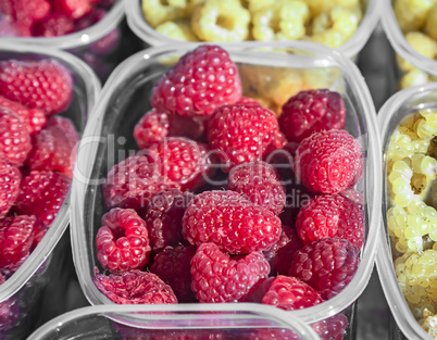 Raspberries in containers for sale.