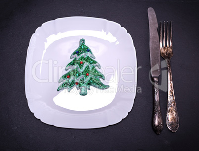white square plate with Christmas decorations