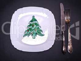 white square plate with Christmas decorations