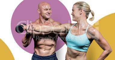 Fitness trainer man with minimal shapes training strong woman