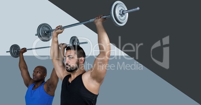Fitness trainer men doing weights with minimal shapes