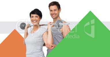 Fitness trainer man and woman with minimal shapes