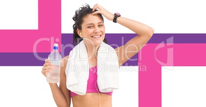 Fitness trainer woman with minimal shapes holding water
