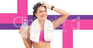 Fitness trainer woman with minimal shapes holding water